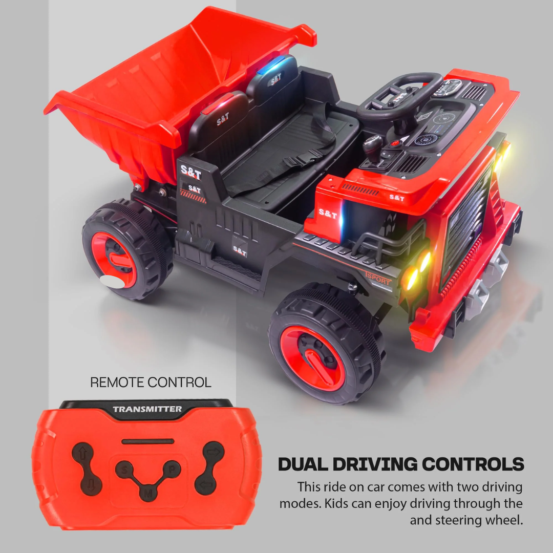 Fun and safe battery-operated truck with Bluetooth connectivity for kids.