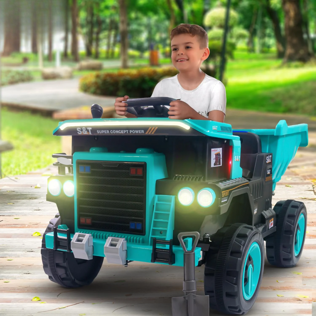 Exciting playtime with a rechargeable ride-on truck, complete with lights and music