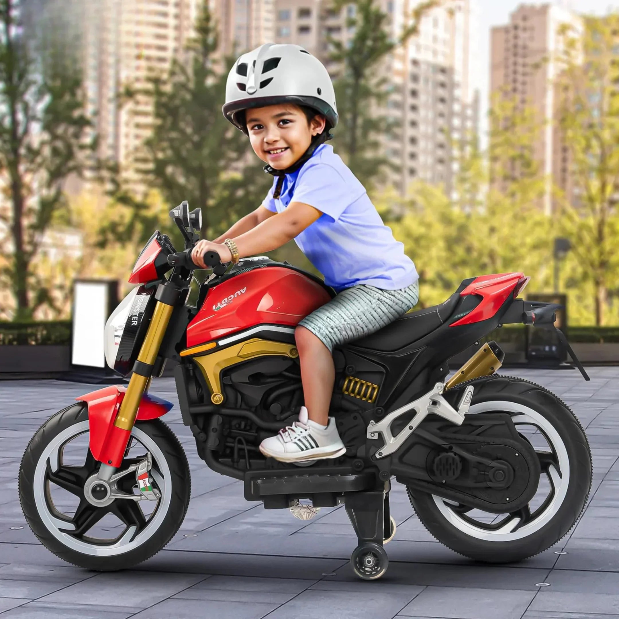 12V Kids Electric Motorcycle Bike with Training Wheels, Music & LED Lights – Ride-On Battery Bike for Boys & Girls Age 2–10 | Ducati Style by 11Cart