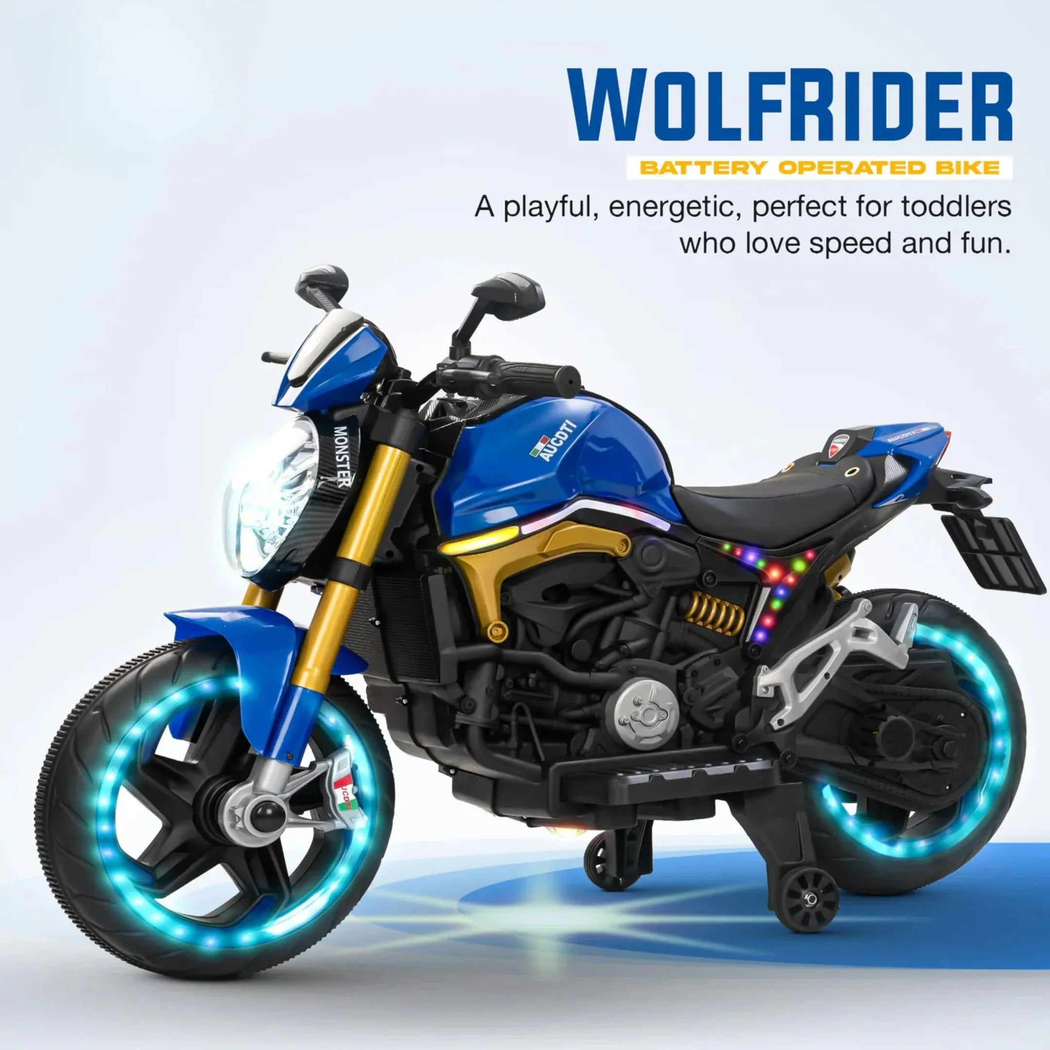 12V Kids Electric Motorcycle Bike with Training Wheels, Music & LED Lights – Ride-On Battery Bike for Boys & Girls Age 2–10 | Ducati Style by 11Cart