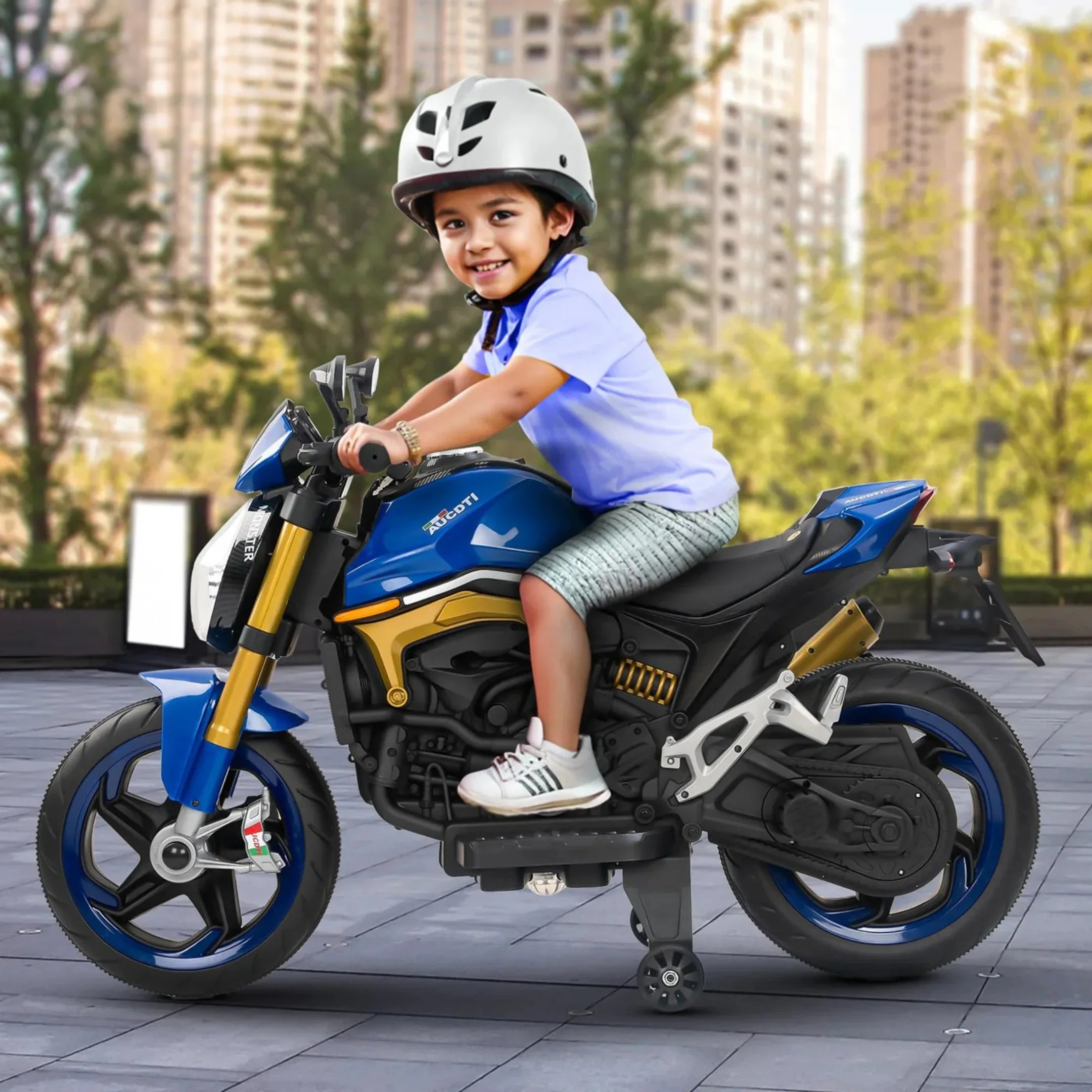 12V Kids Electric Motorcycle Bike with Training Wheels, Music & LED Lights – Ride-On Battery Bike for Boys & Girls Age 2–10 | Ducati Style by 11Cart