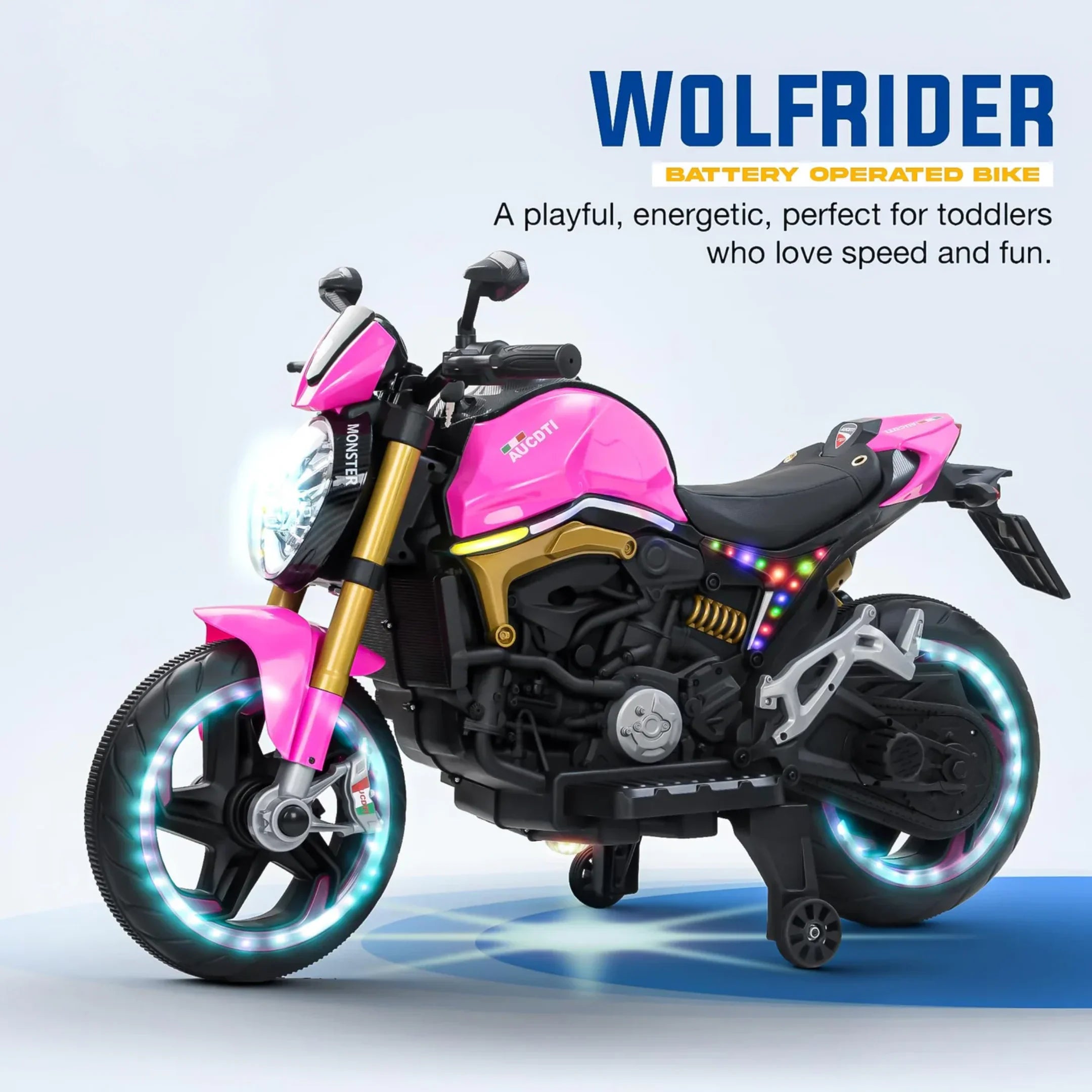 12V Kids Electric Motorcycle Bike with Training Wheels, Music & LED Lights – Ride-On Battery Bike for Boys & Girls Age 2–10 | Ducati Style by 11Cart