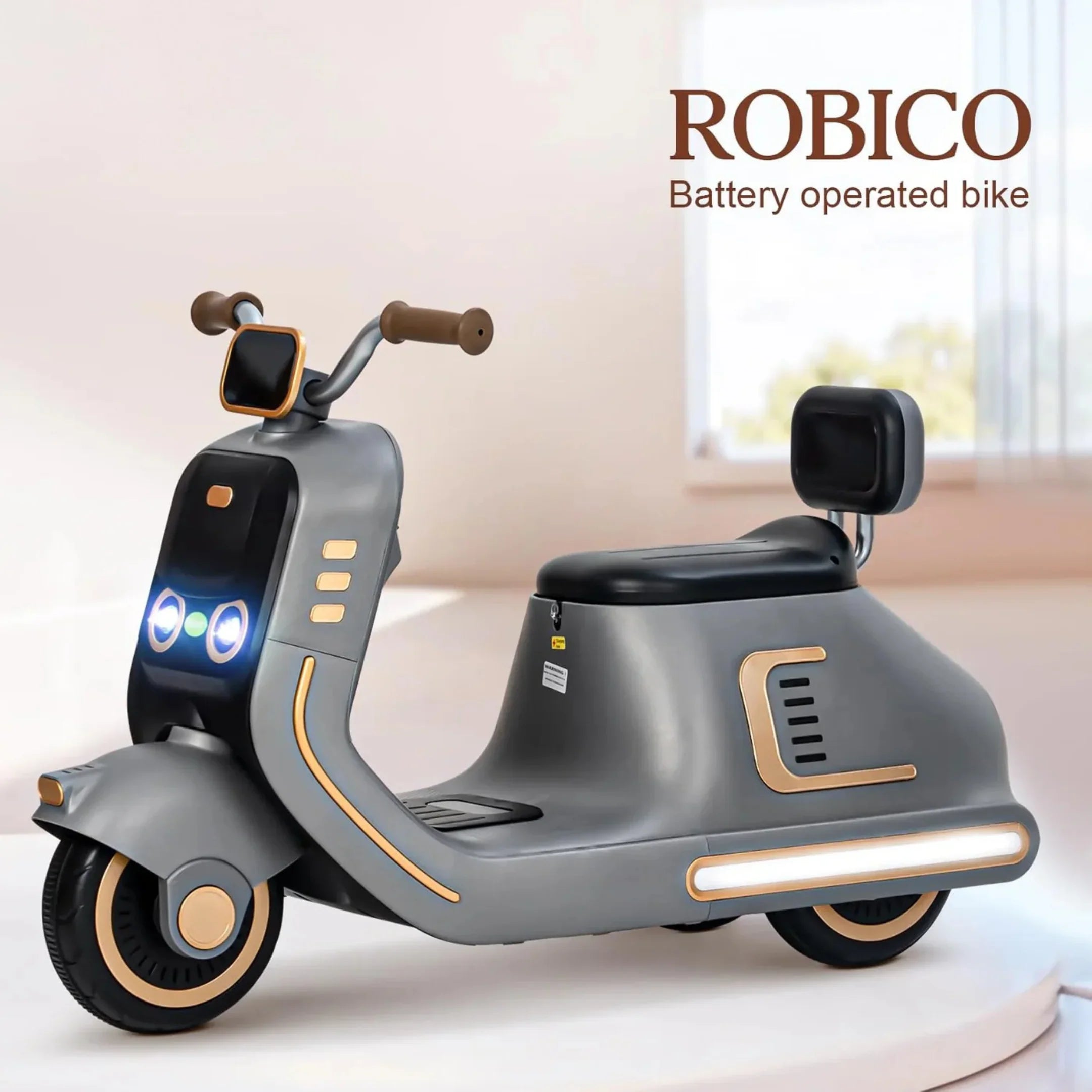 Children's electric ride on Vespa bike with seat and handles