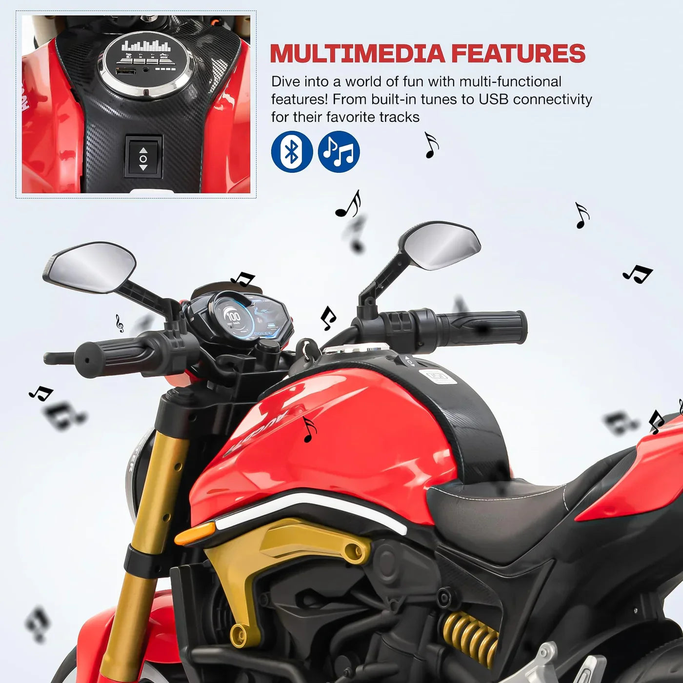 12V Kids Electric Motorcycle Bike with Training Wheels, Music & LED Lights – Ride-On Battery Bike for Boys & Girls Age 2–10 | Ducati Style by 11Cart