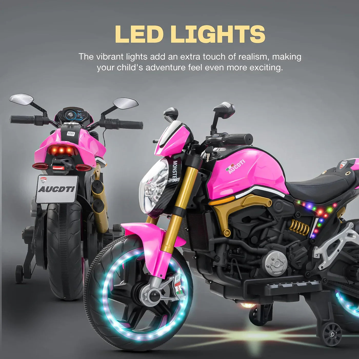 12V Kids Electric Motorcycle Bike with Training Wheels, Music & LED Lights – Ride-On Battery Bike for Boys & Girls Age 2–10 | Ducati Style by 11Cart