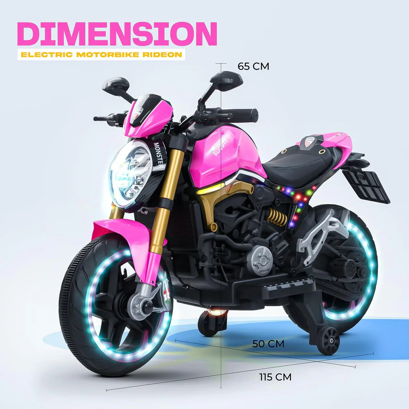 12V Kids Electric Motorcycle Bike with Training Wheels, Music & LED Lights – Ride-On Battery Bike for Boys & Girls Age 2–10 | Ducati Style by 11Cart