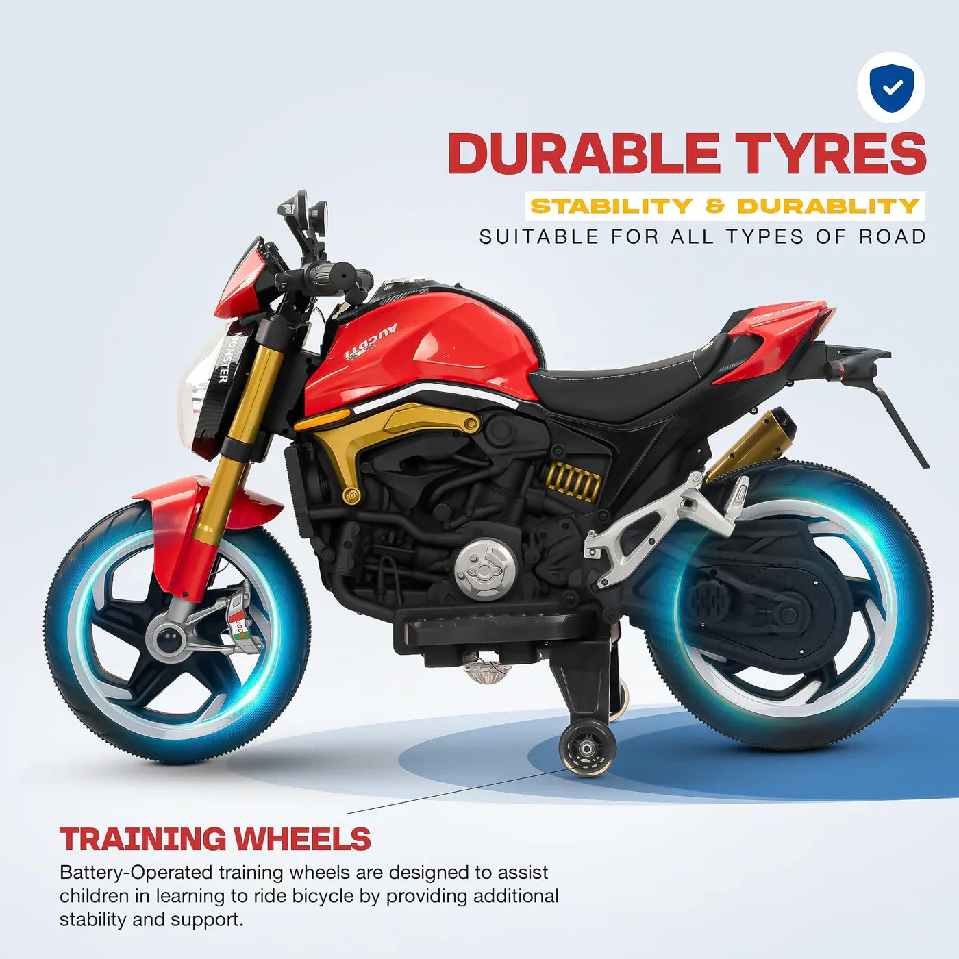 12V Kids Electric Motorcycle Bike with Training Wheels, Music & LED Lights – Ride-On Battery Bike for Boys & Girls Age 2–10 | Ducati Style by 11Cart