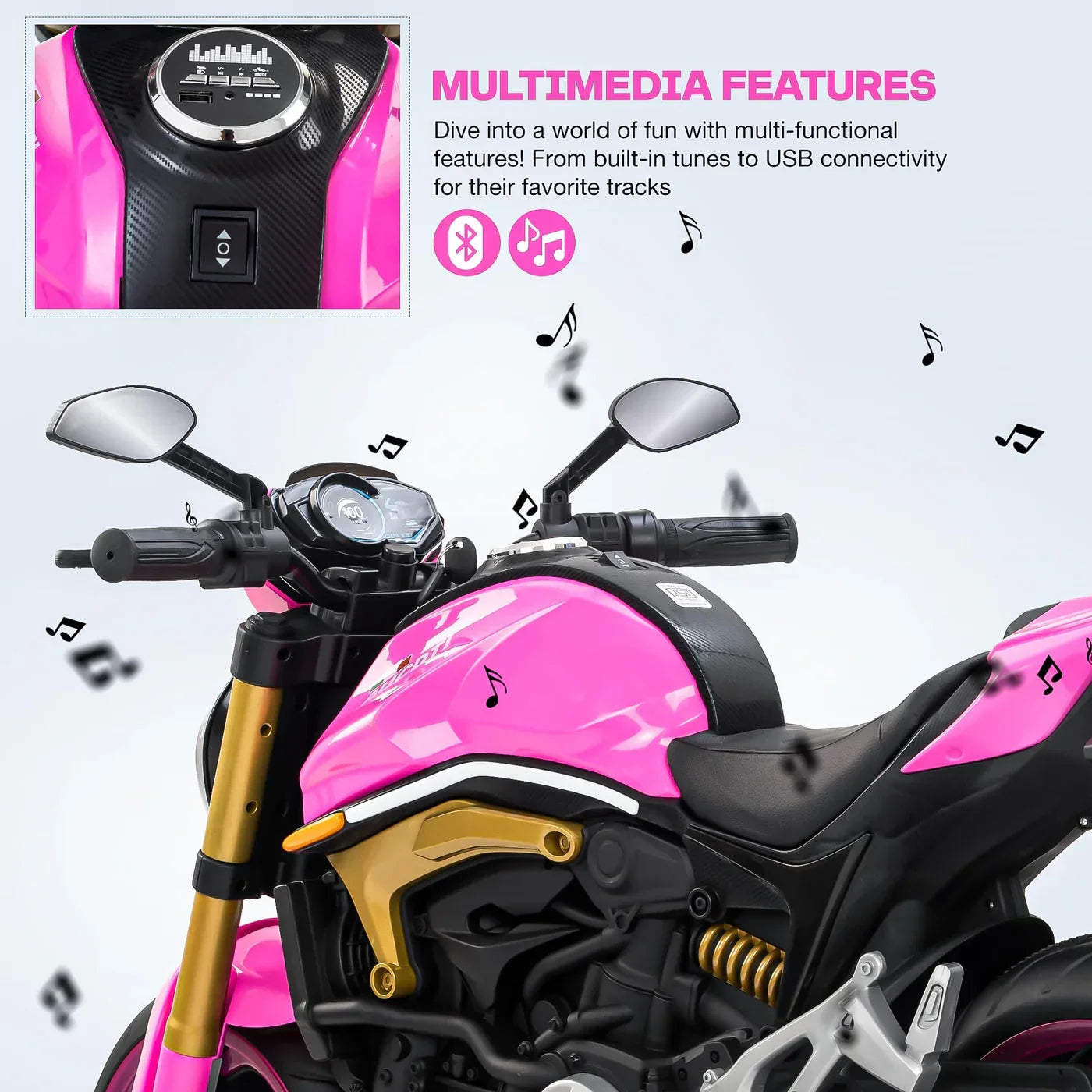 12V Kids Electric Motorcycle Bike with Training Wheels, Music & LED Lights – Ride-On Battery Bike for Boys & Girls Age 2–10 | Ducati Style by 11Cart