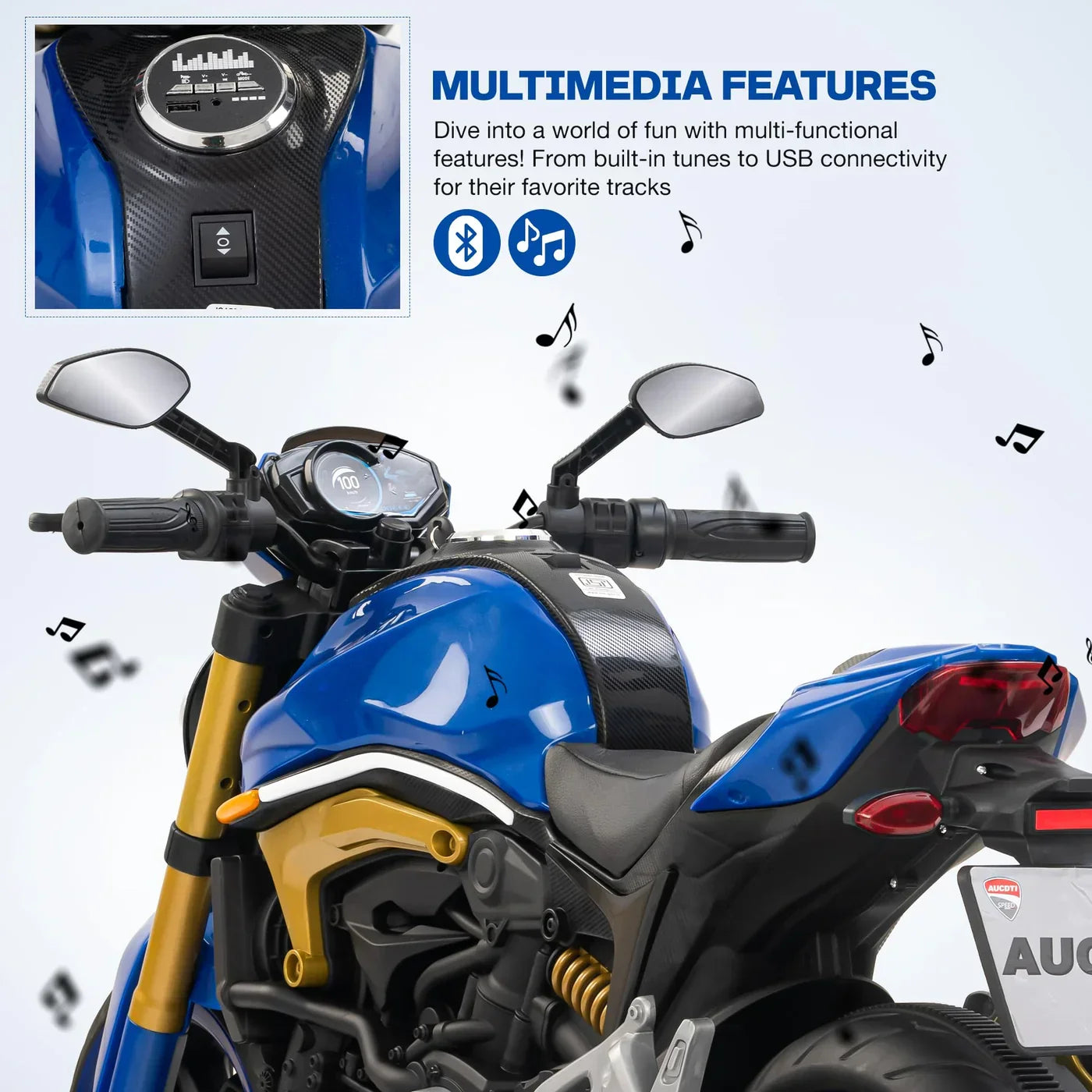 12V Kids Electric Motorcycle Bike with Training Wheels, Music & LED Lights – Ride-On Battery Bike for Boys & Girls Age 2–10 | Ducati Style by 11Cart