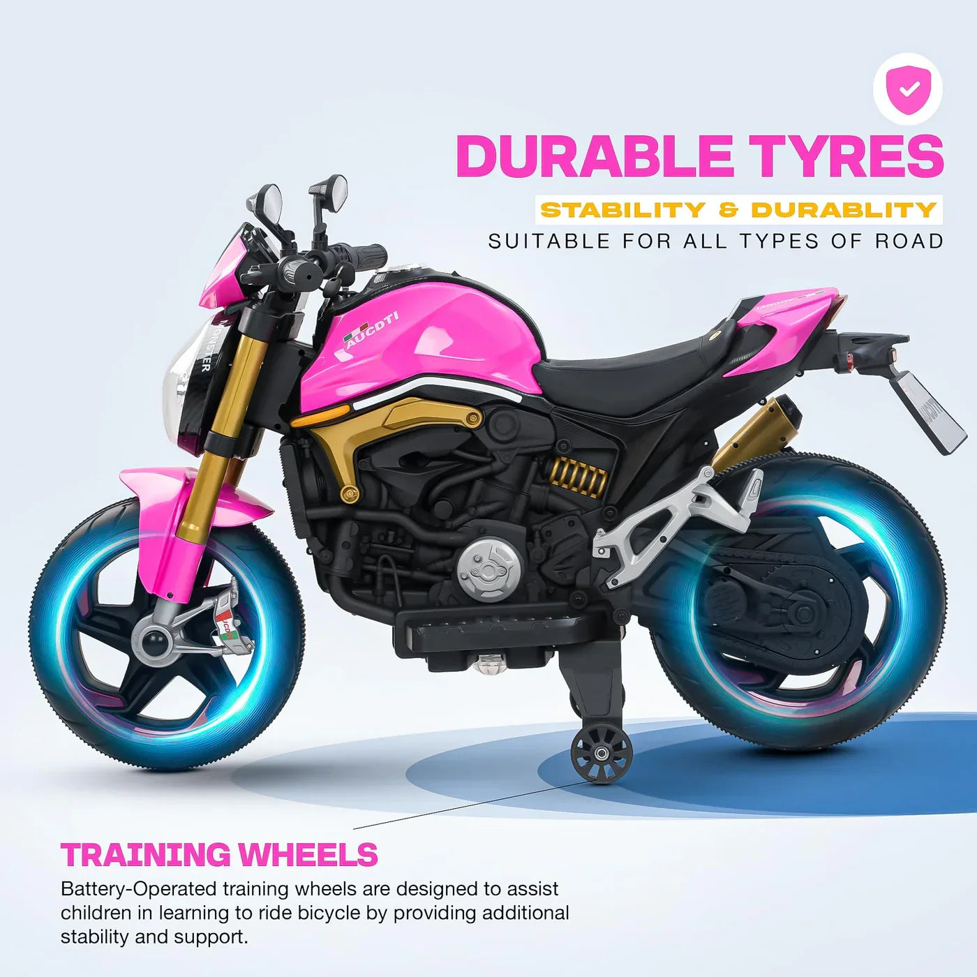 12V Kids Electric Motorcycle Bike with Training Wheels, Music & LED Lights – Ride-On Battery Bike for Boys & Girls Age 2–10 | Ducati Style by 11Cart