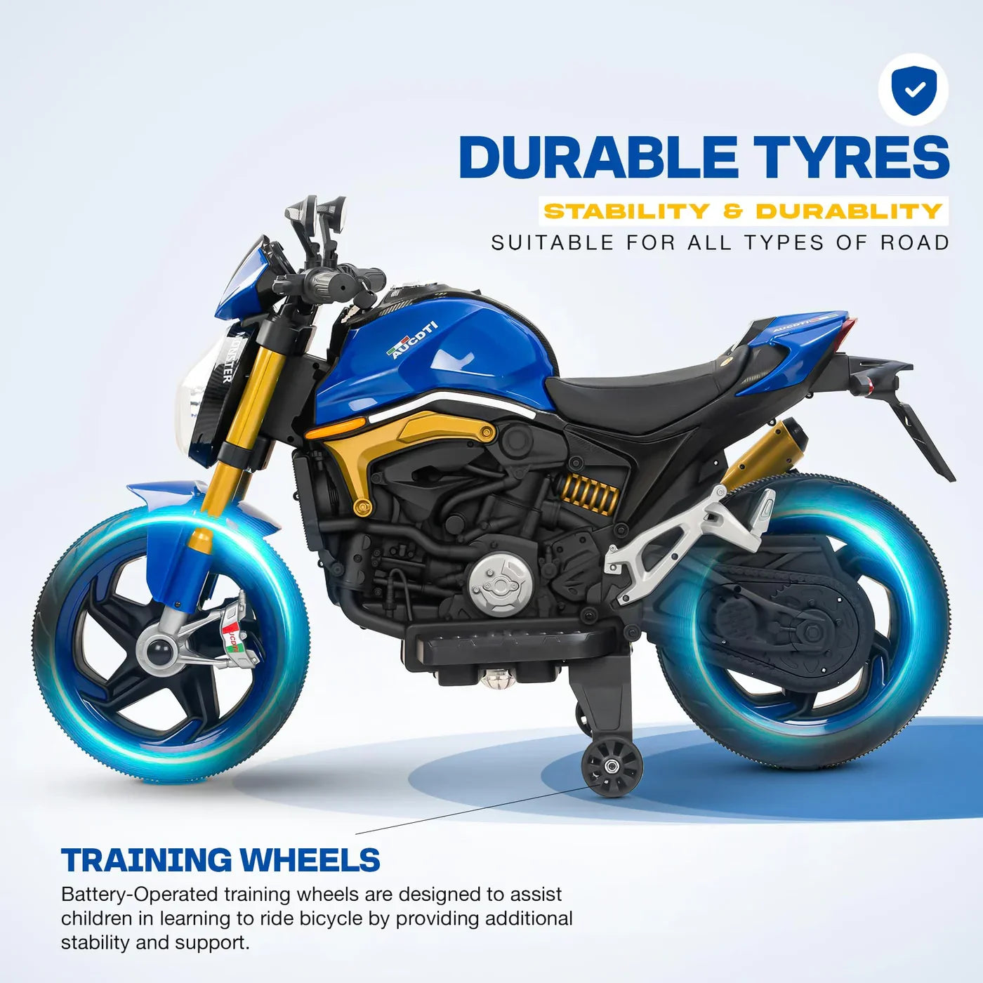 12V Kids Electric Motorcycle Bike with Training Wheels, Music & LED Lights – Ride-On Battery Bike for Boys & Girls Age 2–10 | Ducati Style by 11Cart