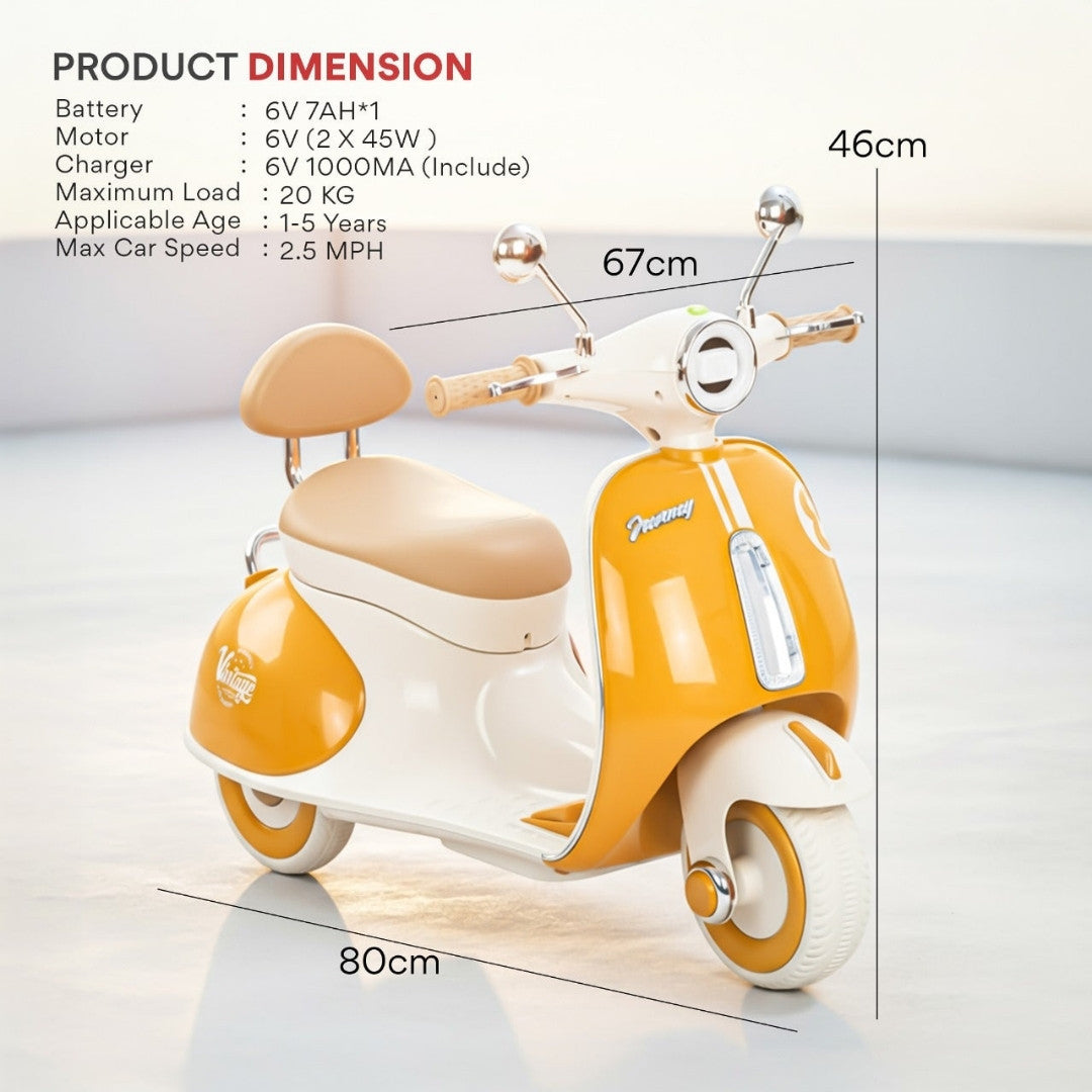 11CART Vintage Vespa Rechargeable Kids Scooty with Lights