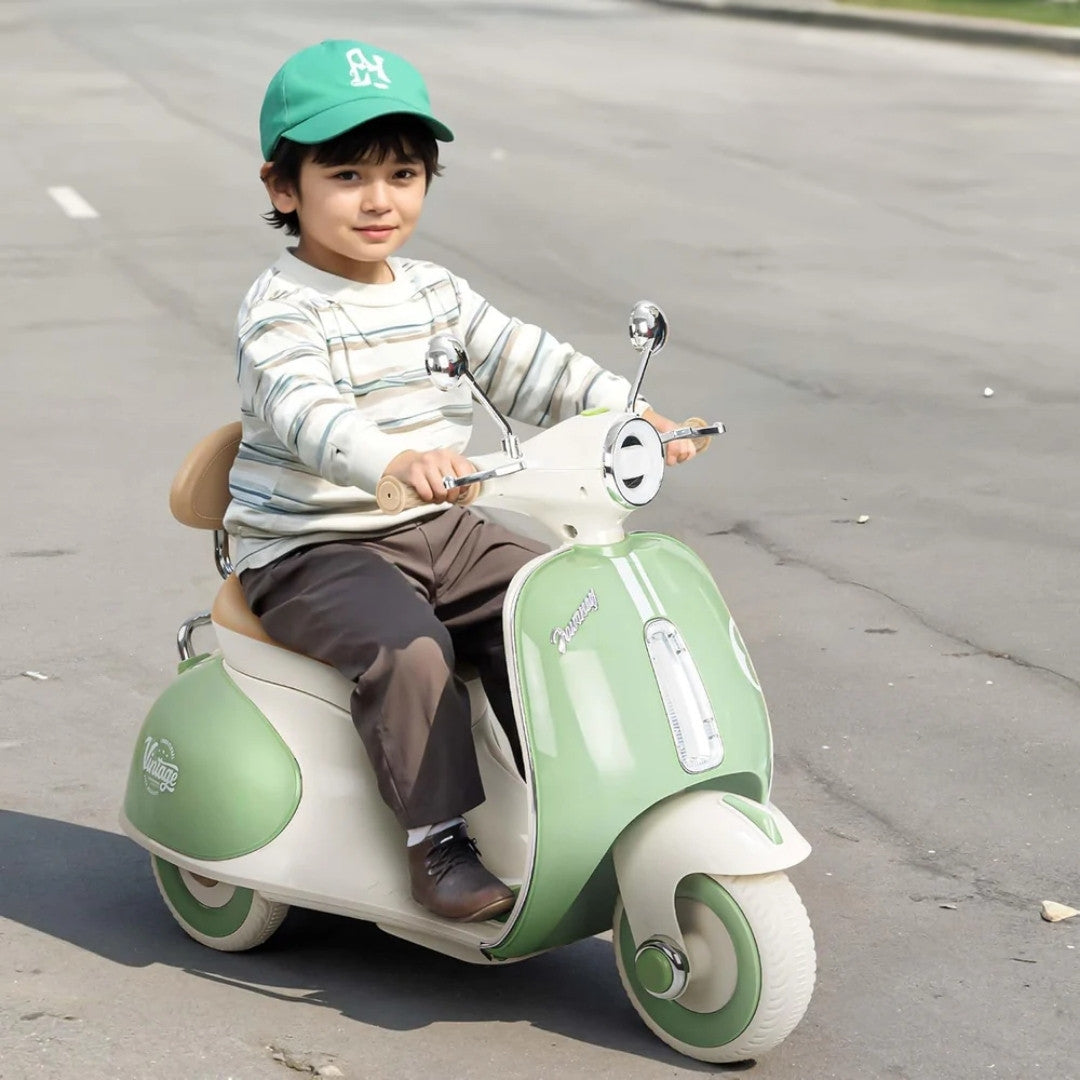 11CART Vintage Vespa Rechargeable Kids Scooty with Lights