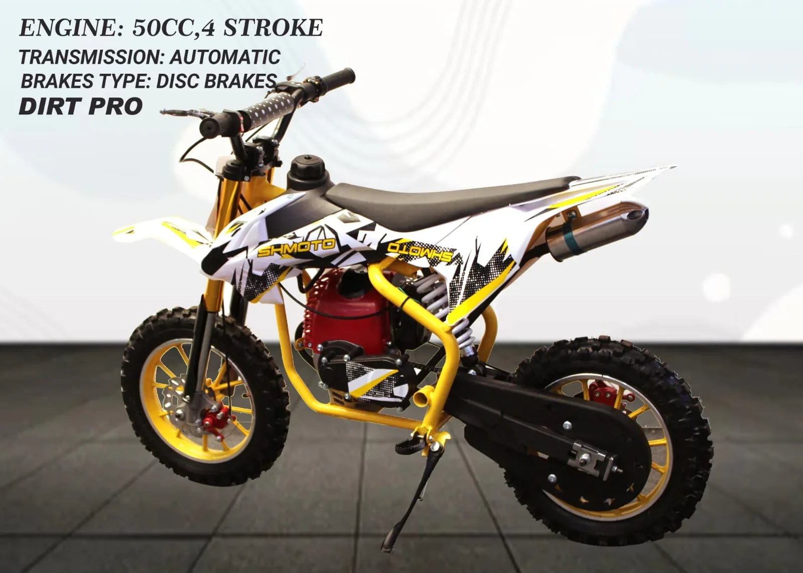 50cc Mini Dirt Bike – 4-Stroke Engine, Pull Start, All Disc Brakes, Kid-Friendly Off-Road Motorbike