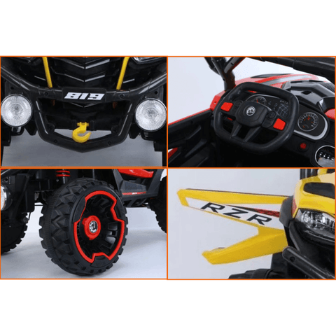 4x4 12v 4-Wheel Drive Ride-on Off-Road Jeep Car | Back wheel suspension | Footer Padel press & Remote Control - 11Cart