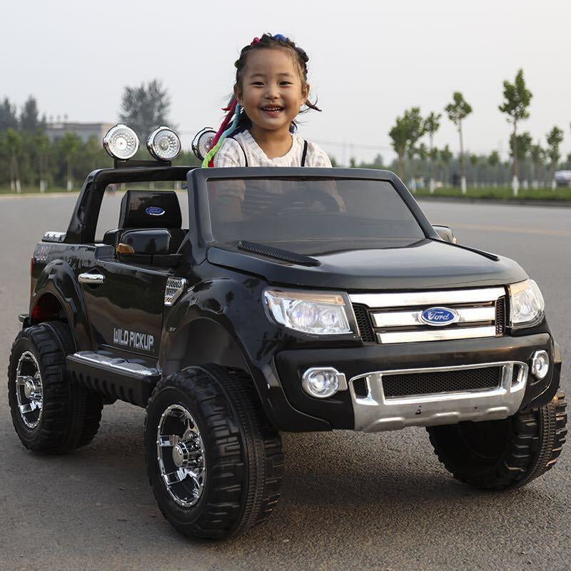 12V 4x4 Black Ford Ranger WILDTRAK for Kids with chrome accessories LED lighting and radio music panel - 11Cart