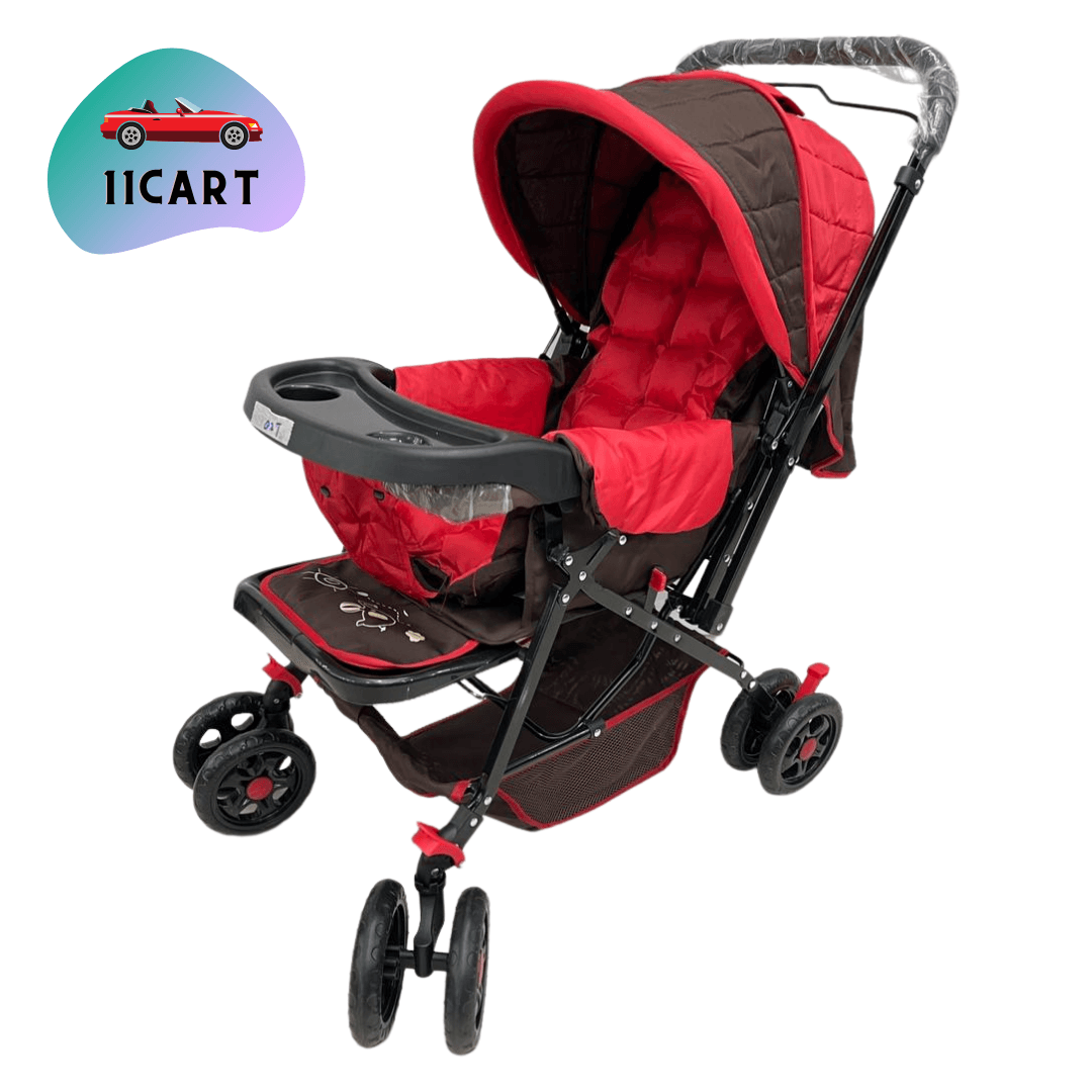 2 positions Red & Black Baby Stroller with Baby's Tray - 11Cart