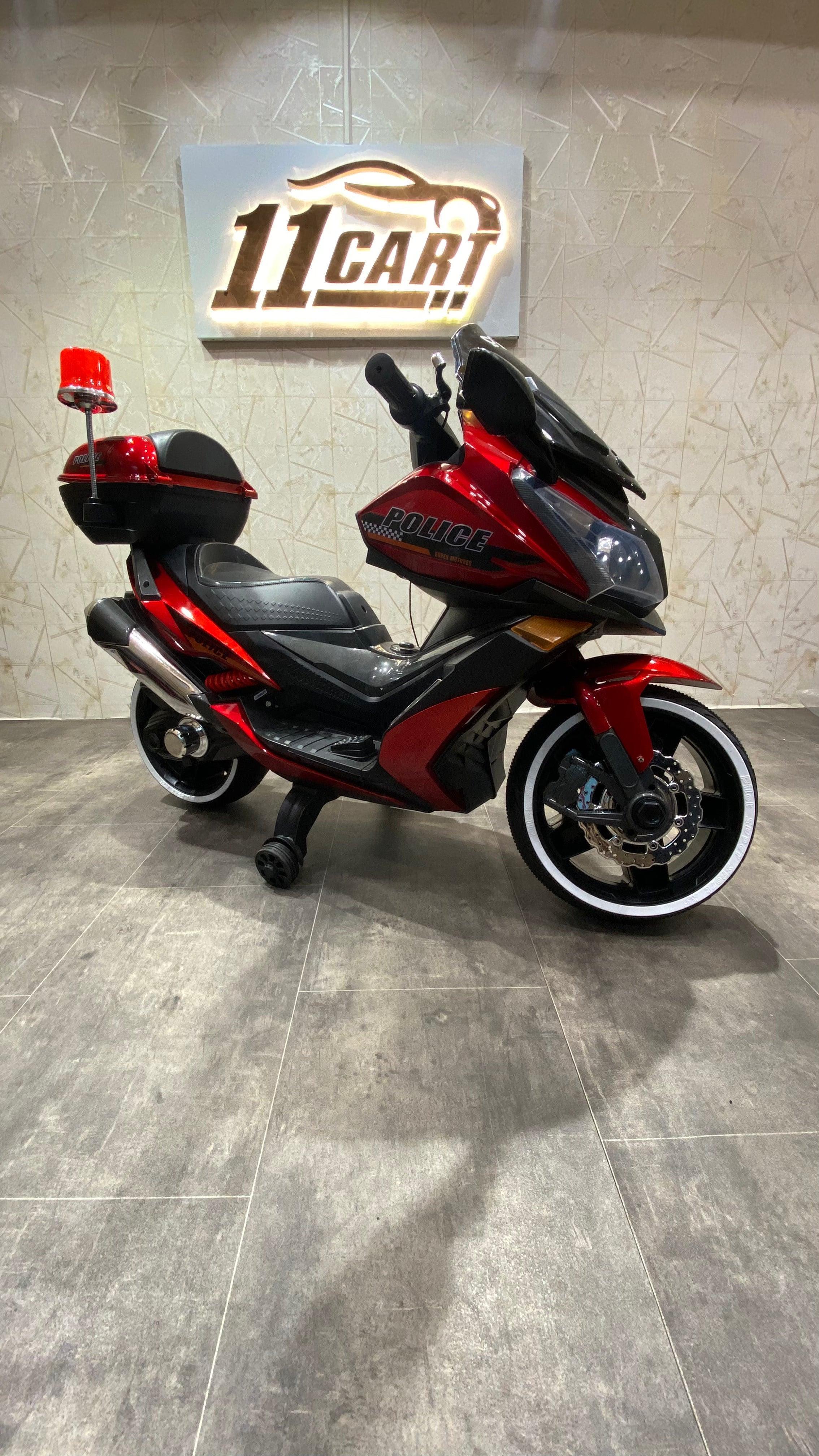 Battery-operated 12V police bike for kids, offering fun and realistic playtime