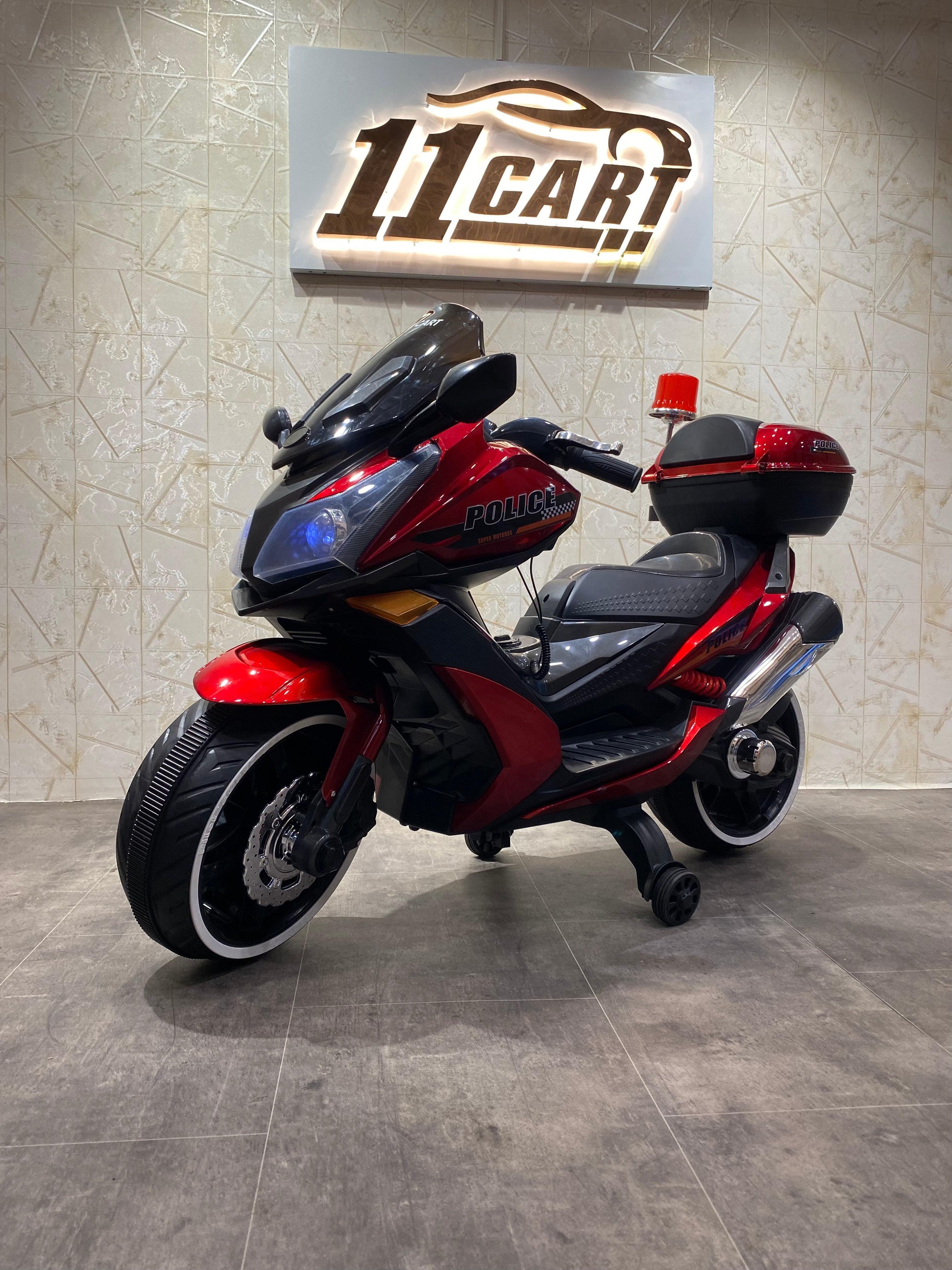 Durable police ride-on bike for toddlers with hand accelerator and training wheels