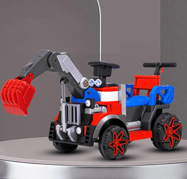Electric ride-on excavator for children with working digger arm and smooth ride