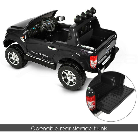 12V 4x4 Black Ford Ranger WILDTRAK for Kids with chrome accessories LED lighting and radio music panel - 11Cart