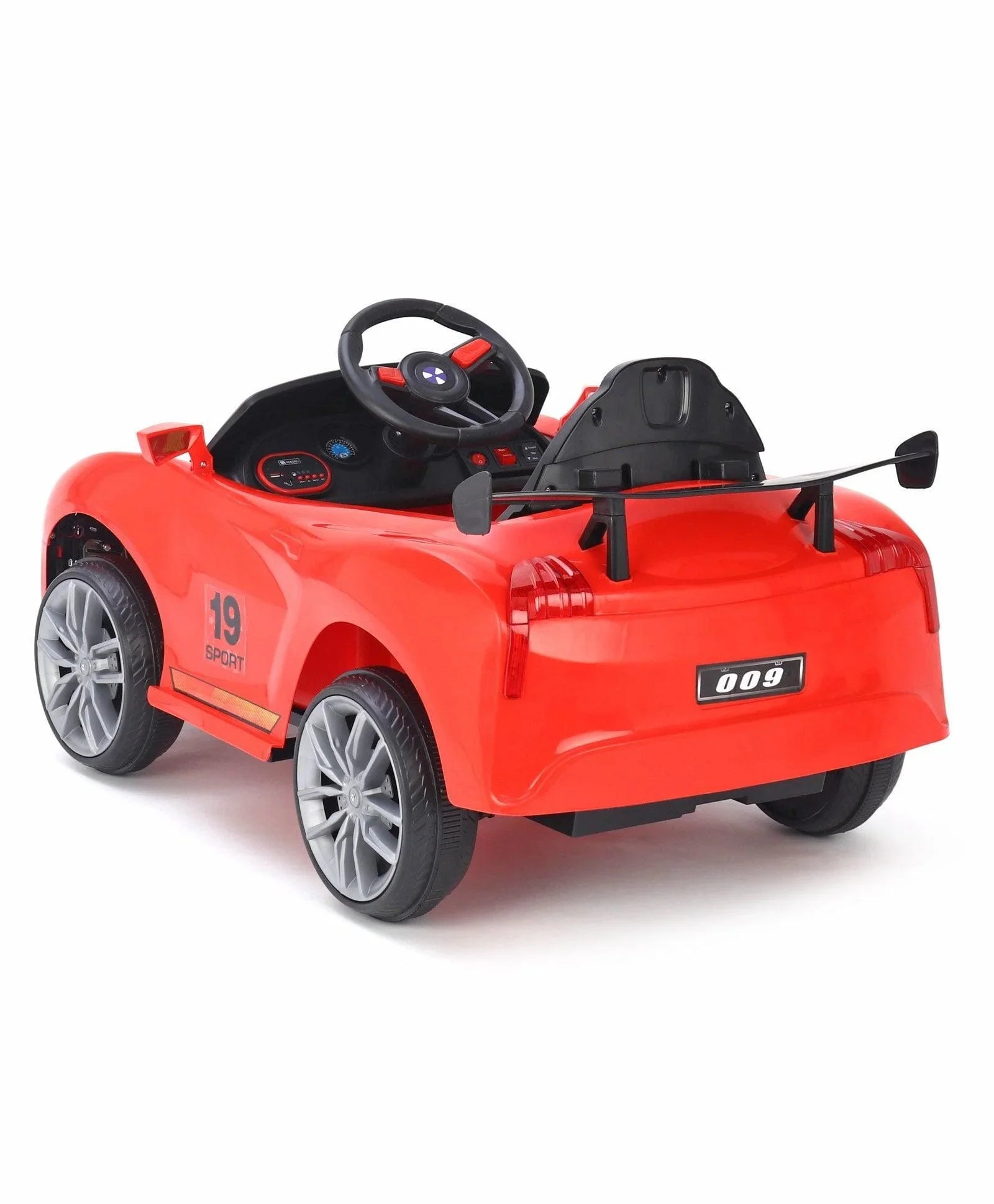 Smooth ride battery-operated car for kids with realistic engine sounds