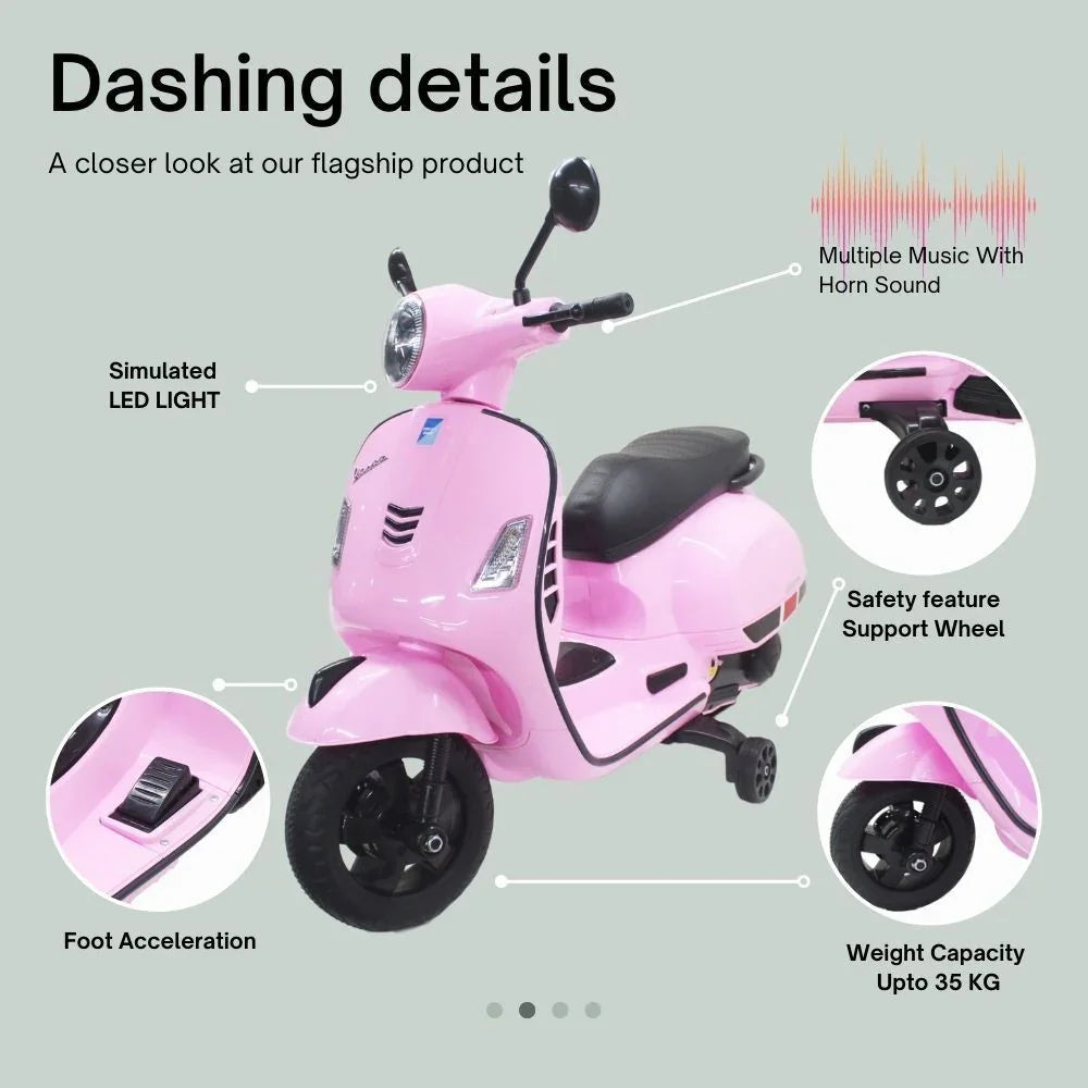 Vespa Battery Operated Ride on Scooty Pink