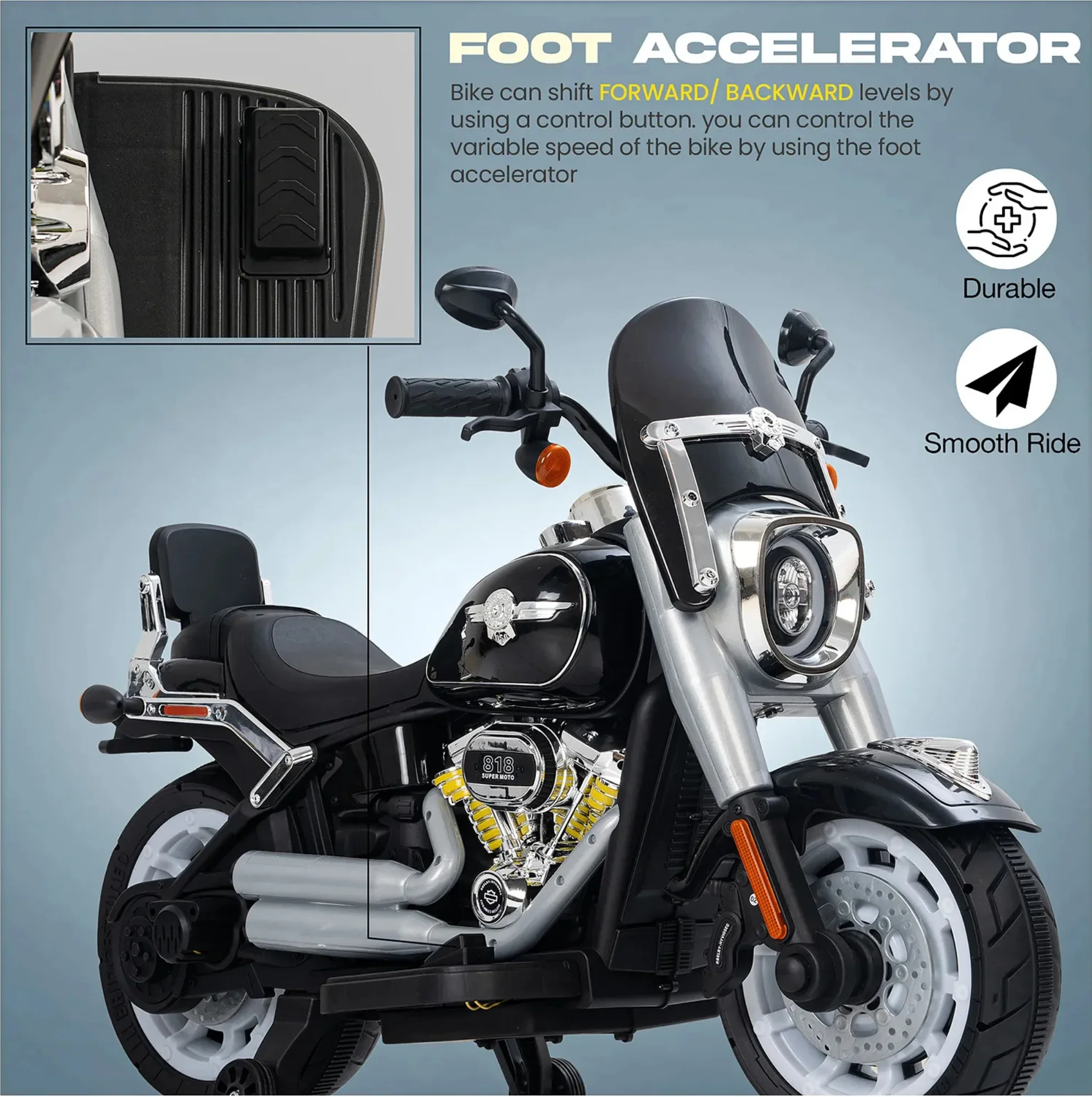 Harley‑Style 12V Electric Ride‑On Bike for Kids | 11cart