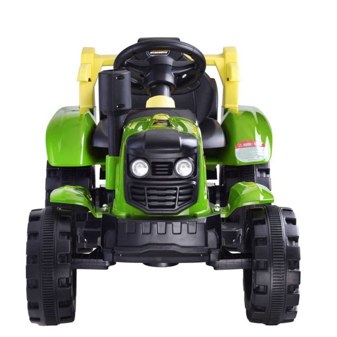 11CART Kids Ride On Tractor 12V Battery Operated with Hydraulic Trolley, Dual Motor Electric Tractor for Kids with Music & Lights