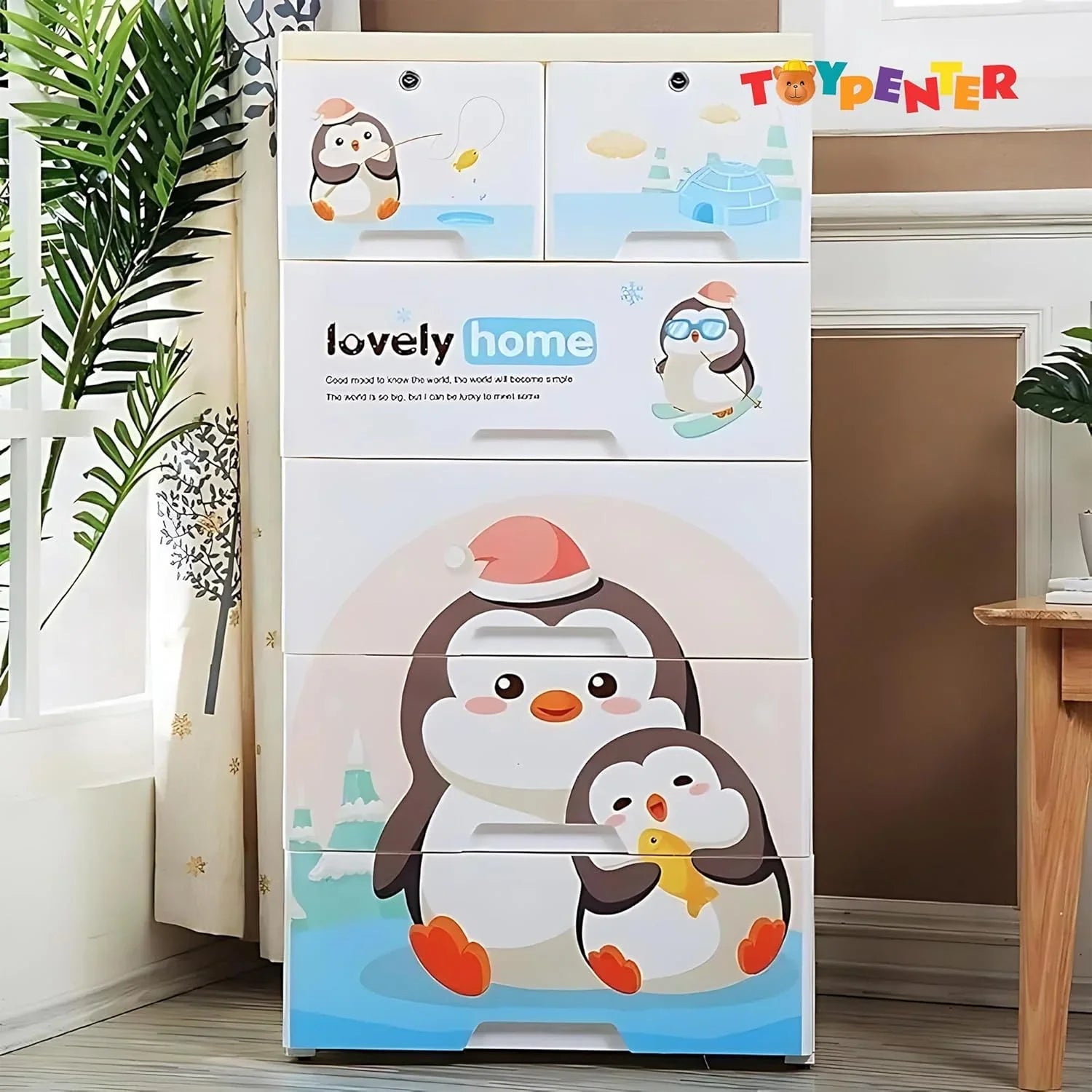 5-Layer High-Density Plastic Storage Cabinet with Wheels | Collapsible & Portable Kids Wardrobe, Waterproof 6-Drawer Almirah for Baby Clothing and Essentials