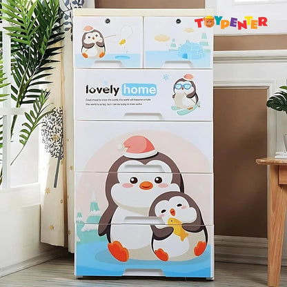 5-Layer High-Density Plastic Storage Cabinet with Wheels | Collapsible & Portable Kids Wardrobe, Waterproof 6-Drawer Almirah for Baby Clothing and Essentials