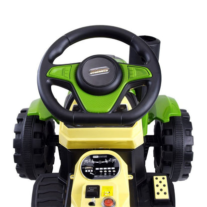 11CART Kids Ride On Tractor 12V Battery Operated with Hydraulic Trolley, Dual Motor Electric Tractor for Kids with Music & Lights