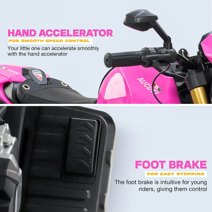 12V Kids Electric Motorcycle Bike with Training Wheels, Music & LED Lights – Ride-On Battery Bike for Boys & Girls Age 2–10 | Ducati Style by 11Cart