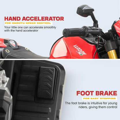 12V Kids Electric Motorcycle Bike with Training Wheels, Music & LED Lights – Ride-On Battery Bike for Boys & Girls Age 2–10 | Ducati Style by 11Cart