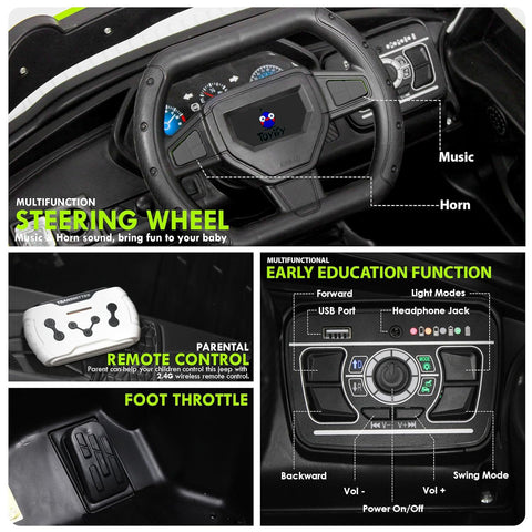 12V 4x4 Ride On Jeep for Kids with Remote | Dual Seats, Music System & Rear Suspension