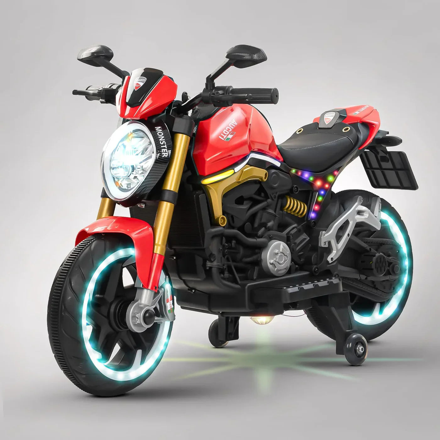 12V Kids Electric Motorcycle Bike with Training Wheels, Music & LED Lights – Ride-On Battery Bike for Boys & Girls Age 2–10 | Ducati Style by 11Cart