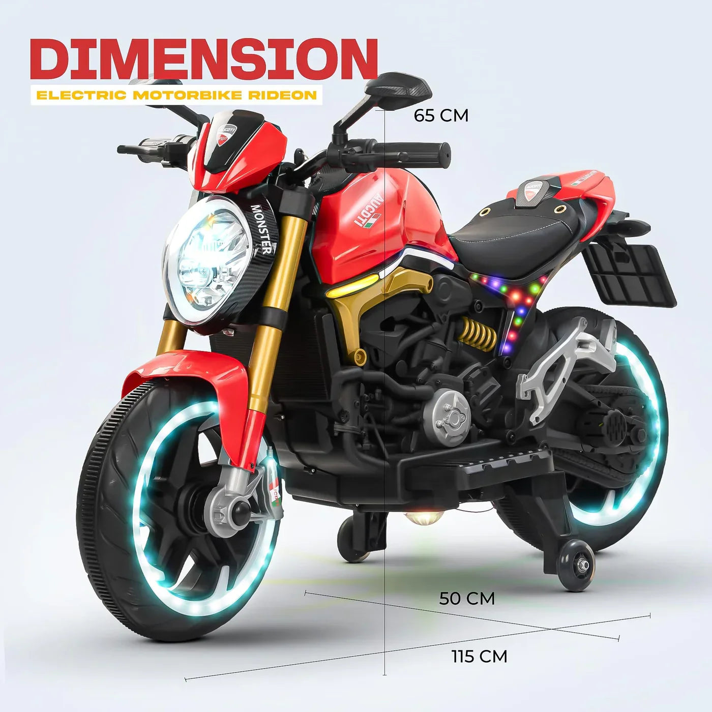 12V Kids Electric Motorcycle Bike with Training Wheels, Music & LED Lights – Ride-On Battery Bike for Boys & Girls Age 2–10 | Ducati Style by 11Cart