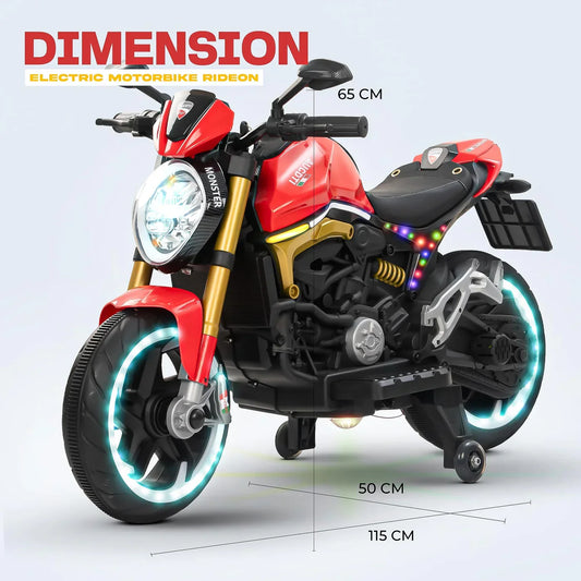 12V Kids Electric Motorcycle Bike with Training Wheels, Music & LED Lights – Ride-On Battery Bike for Boys & Girls Age 2–10 | Ducati Style by 11Cart