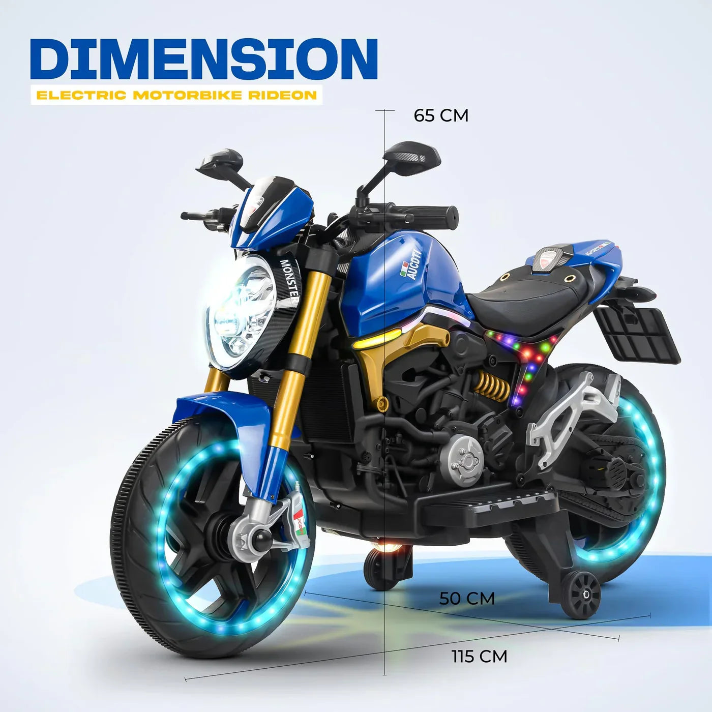 12V Kids Electric Motorcycle Bike with Training Wheels, Music & LED Lights – Ride-On Battery Bike for Boys & Girls Age 2–10 | Ducati Style by 11Cart