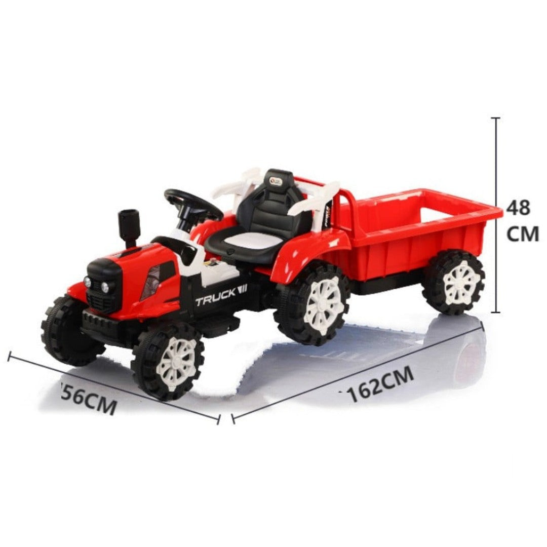 11CART Kids Ride On Tractor 12V Battery Operated with Hydraulic Trolley, Dual Motor Electric Tractor for Kids with Music & Lights