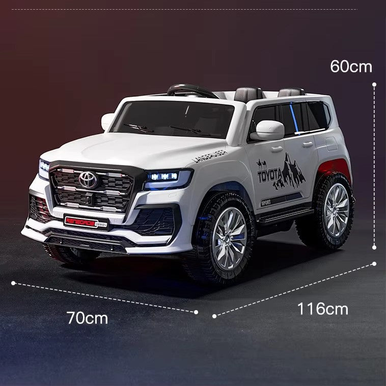 White toy SUV with dimensions labeled on a dark background