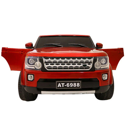 Red SUV with a white license plate on a white background