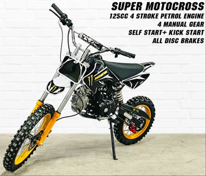 125cc Super Motocross Dirt Bike – 4-Stroke Petrol Engine, Disc Brakes, High Ground Clearance | Off-Road