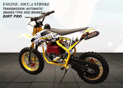 50cc Mini Dirt Bike – 4-Stroke Engine, Pull Start, All Disc Brakes, Kid-Friendly Off-Road Motorbike