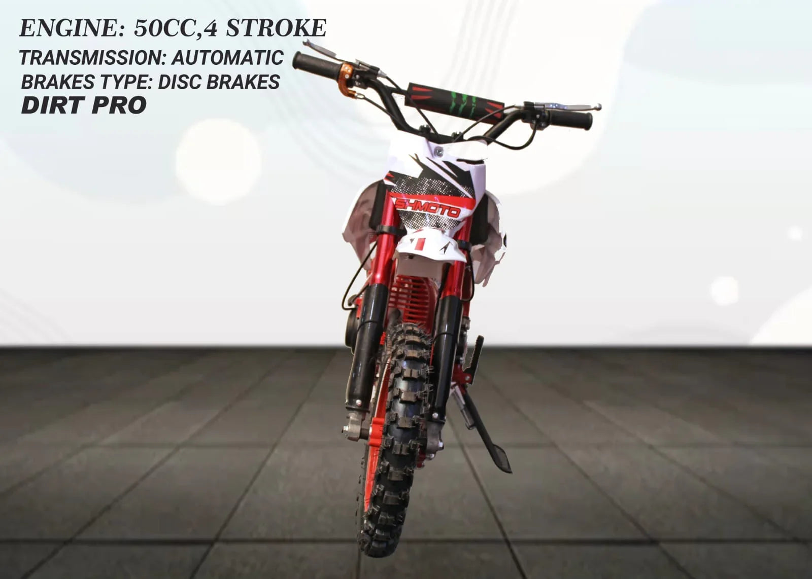 50cc Mini Dirt Bike – 4-Stroke Engine, Pull Start, All Disc Brakes, Kid-Friendly Off-Road Motorbike