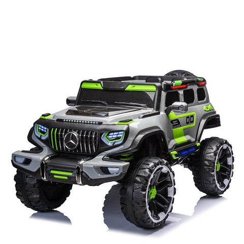Bright Red Kids Jeep: A bright red toy Jeep for kids with big tires and a shiny exterior.