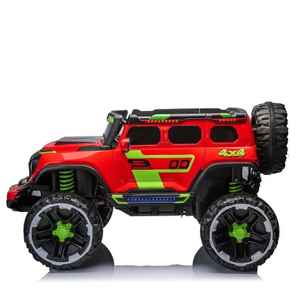 Adventure Jeep: A green kids' Jeep perfect for little explorers, with a rugged design and a roll cage.