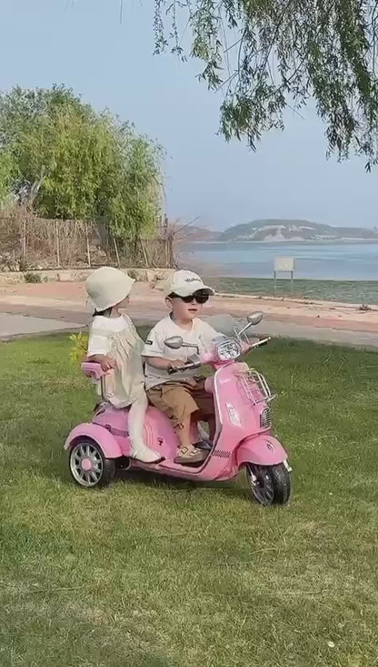 Dual Seater Vespa Ride-On 12V scooterwith 3 Wheels Power for Children