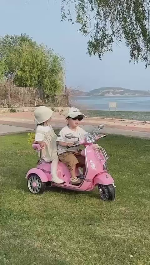 Dual Seater Vespa Ride-On 12V scooterwith 3 Wheels Power for Children