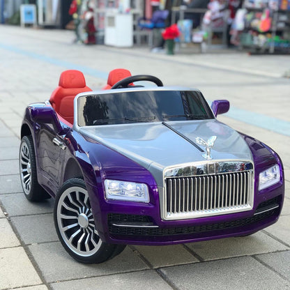 Purple toy car with red interior on a pavement